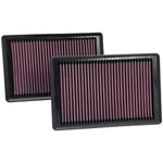 K&N 33-2445 replacement air filter featuring red pleated oiled cotton media and a durable black frame.