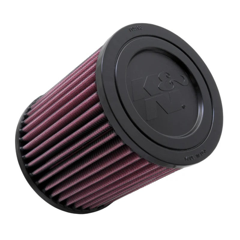 K&N E-1998 high-flow replacement air filter with pleated oiled cotton media and durable rubber framing.