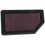 K&N 33-2472 high-flow air filter featuring red pleated oiled cotton media and a black flexible frame.