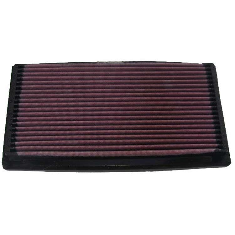 K&N 33-2024 rectangular replacement air filter with red pleated oiled cotton media and black rubber frame.