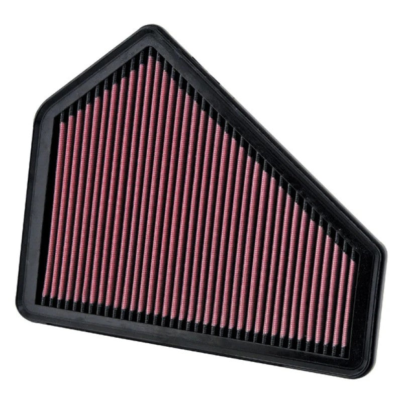 K&N 33-2411 high-flow washable replacement air filter with oiled cotton gauze media and a black rubber seal.