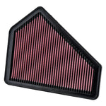 K&N 33-2411 high-flow washable replacement air filter with oiled cotton gauze media and a black rubber seal.