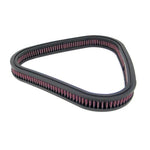 K&N E-1970 round high-flow replacement air filter with red pleated cotton gauze media and wire mesh reinforcement.