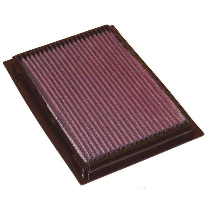 K&N 33-2187 high-flow replacement air filter with red oiled cotton media and a durable black frame.