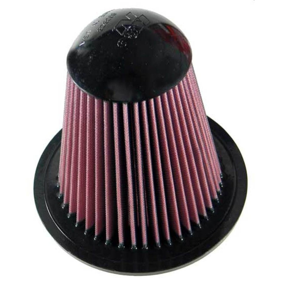 K&N E-0945 replacement air filter featuring pleated red oiled cotton media and flexible black rubber gaskets.