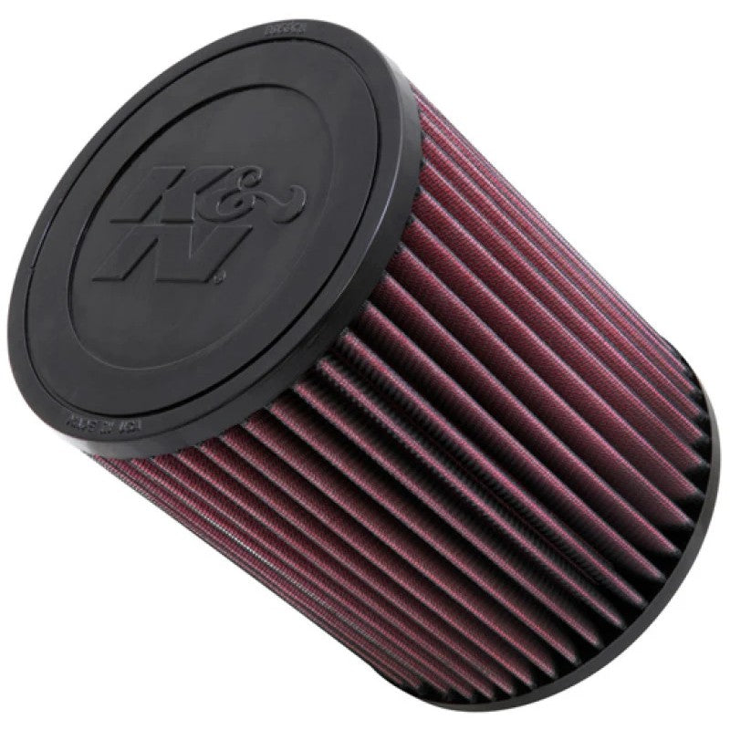 K&N E-0773 high-flow washable replacement air filter featuring oiled cotton gauze media and black rubber housing.