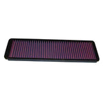 K&N 33-2011 replacement air filter featuring red pleated oiled cotton media and a durable black flexible frame.