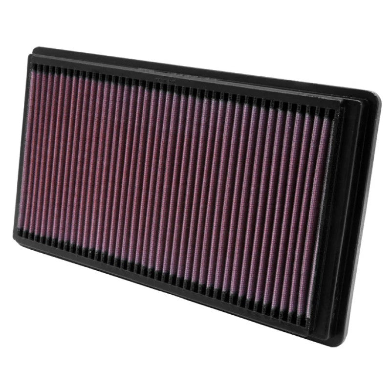 K&N 33-2266 high-flow rectangular air filter with pleated red oiled cotton media and a durable black flexible frame.