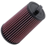 K&N E-2011 replacement high-flow air filter featuring pleated red oiled cotton gauze media and a black rubber frame.