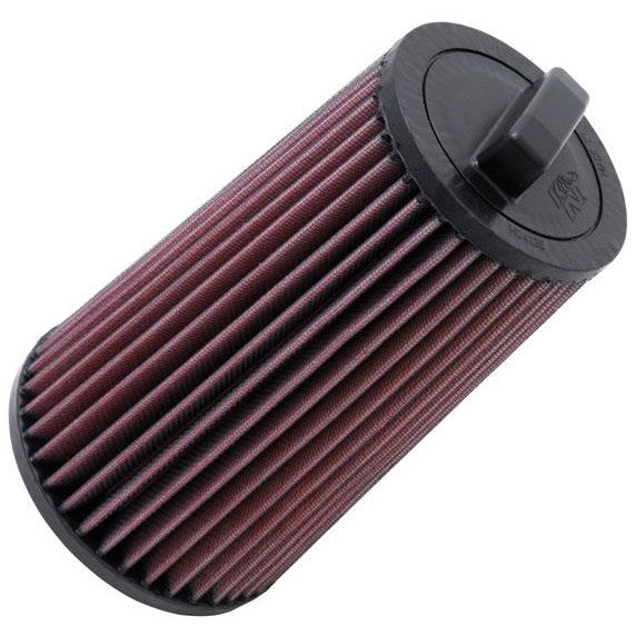 K&N E-2011 replacement high-flow air filter featuring pleated red oiled cotton gauze media and a black rubber frame.