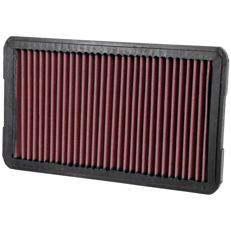 K&N 33-2530 high-flow replacement air filter with red oiled cotton gauze media for BMW and Porsche.