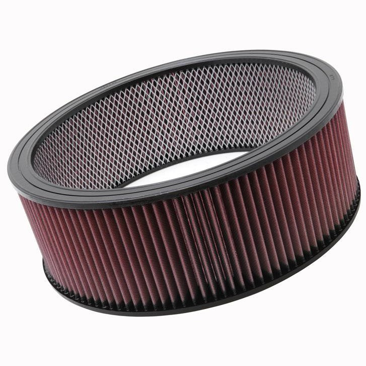 K&N E-3760 round high-flow air filter with 14-inch outer diameter and inner wire support.