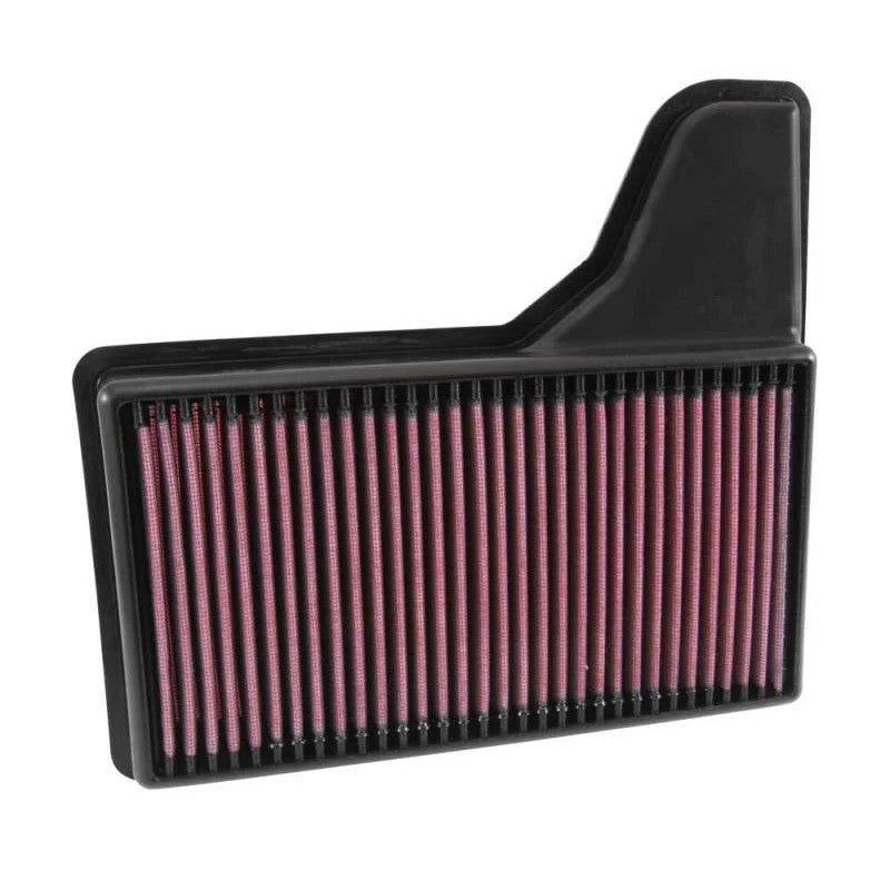 K&N 33-5029 rectangular red oiled cotton replacement panel air filter for 2015-2023 Ford Mustang.
