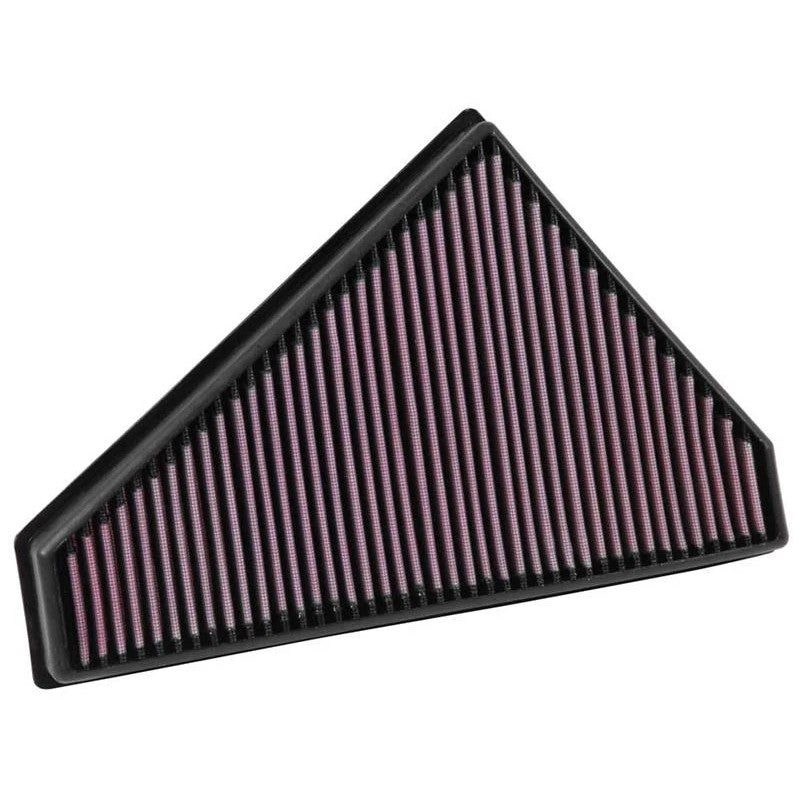 K&N 33-3021 high-flow oiled cotton replacement panel air filter for Jaguar F-Type left side air box.
