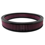 K&N E-3740 round air filter with pleated red oiled cotton media, 14 inch outside diameter, and 12 inch inside diameter.
