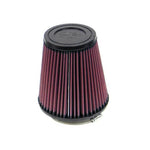 K&N RF-1031 round tapered universal air filter with red pleated media and 3.5-inch black rubber mounting flange.