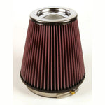K&N RF-1041 round tapered air filter with red pleated media and 6-inch black rubber mounting flange.