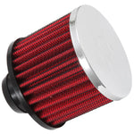 K&N 62-1490 crankcase vent filter with a 3-inch chrome top and 1.25-inch push-in rubber base flange.