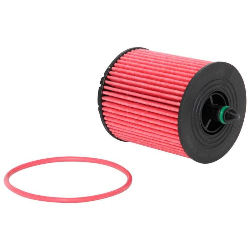 K&N HP-7000 pleated cartridge oil filter element with black end caps and central mounting bore.
