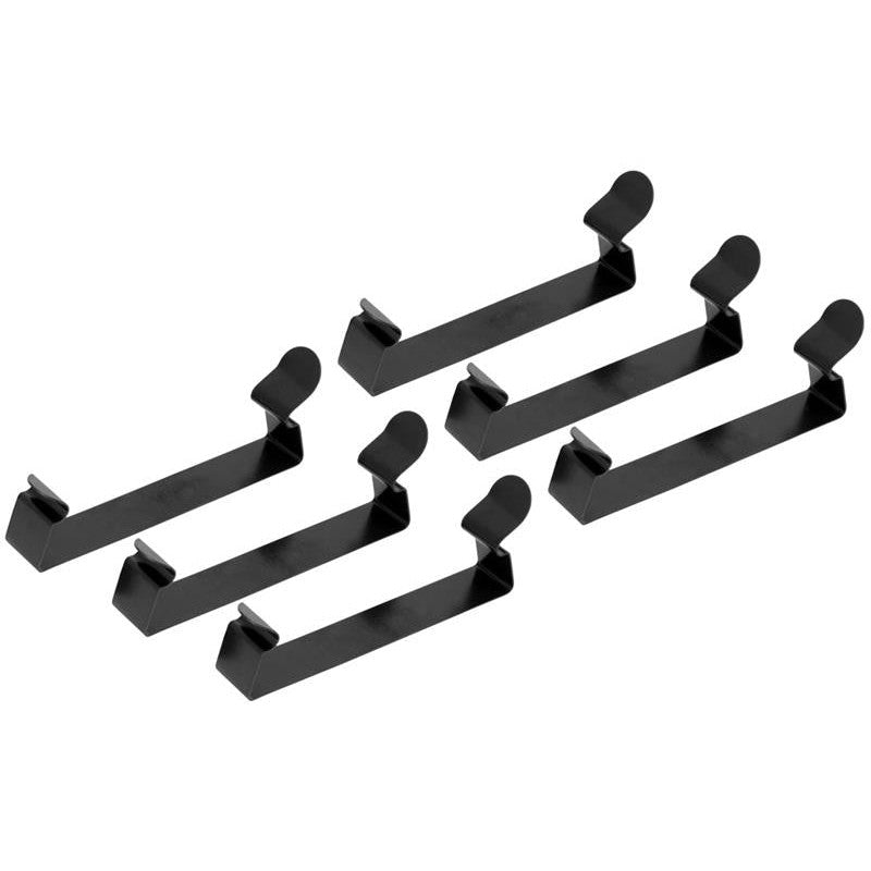 Six black K&N spring clips for universal air box assemblies, 3/4-inch wide by 4.45-inches long.