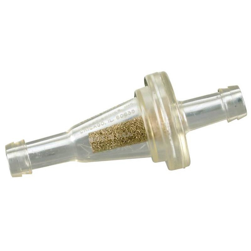 K&N 81-0221 in-line fuel filter featuring a 1/4 inch flange and stainless steel mesh construction.