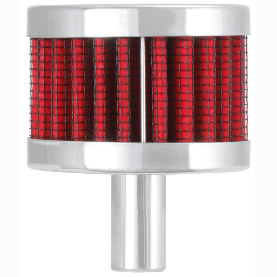 K&N 62-1015 crankcase vent filter featuring an embossed chrome top and 1/2 inch zinc intake tube.