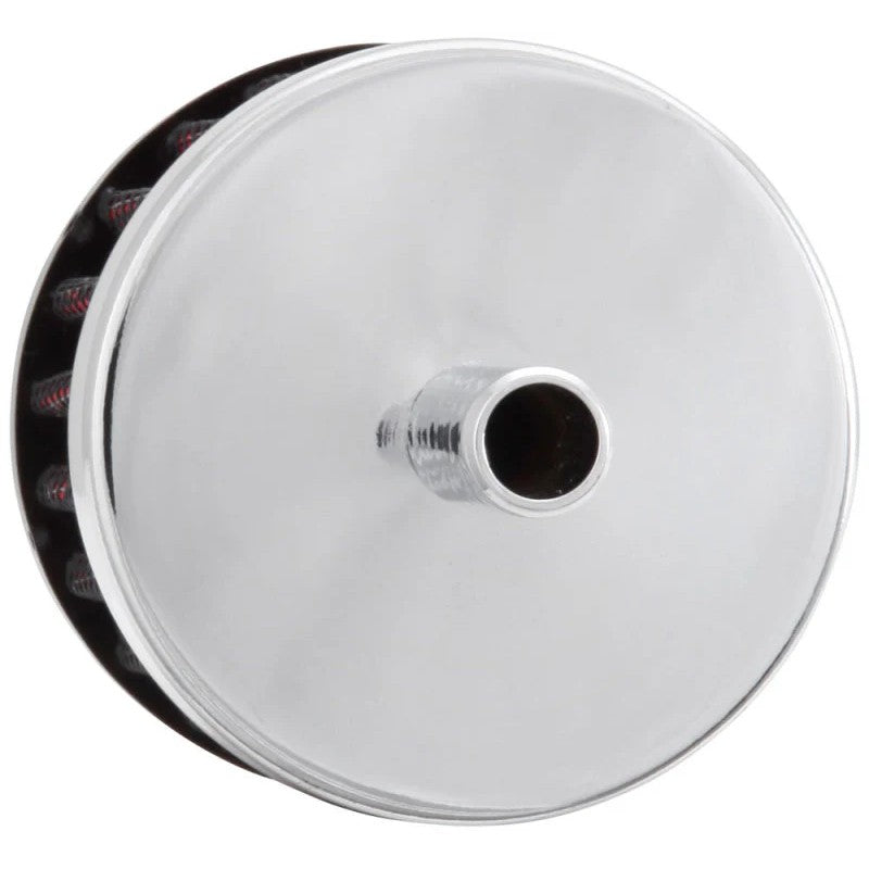 K&N 62-1000 crankcase vent filter with embossed rubber top, steel base, and 3/8 inch zinc mounting tube.