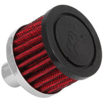 K&N 62-1030 crankcase vent filter with chrome-plated steel base and 0.75-inch zinc inlet tube.