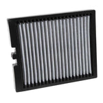 K&N VF2000 washable cabin air filter featuring pleated white synthetic media and a durable black frame.