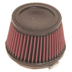 K&N RU-2510 universal clamp-on air filter featuring a 4-inch rubber flange and pleated high-flow cotton media.