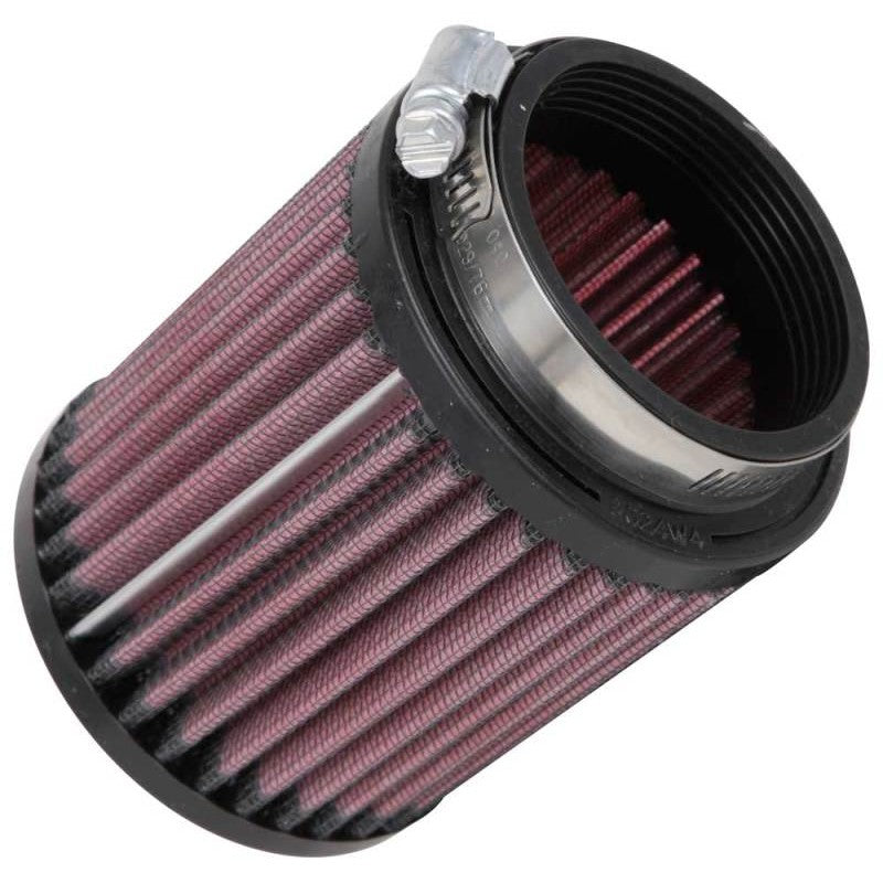 K&N RU-0800 universal air filter with red pleated media and a 2-7/16 inch black rubber mounting flange.