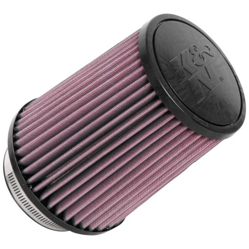 K&N RU-4630 universal round tapered air filter with black rubber flange and red pleated cotton filter media.