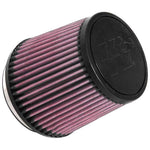 K&N RU-3600 universal round tapered air filter with red pleated cotton gauze and black molded rubber flange