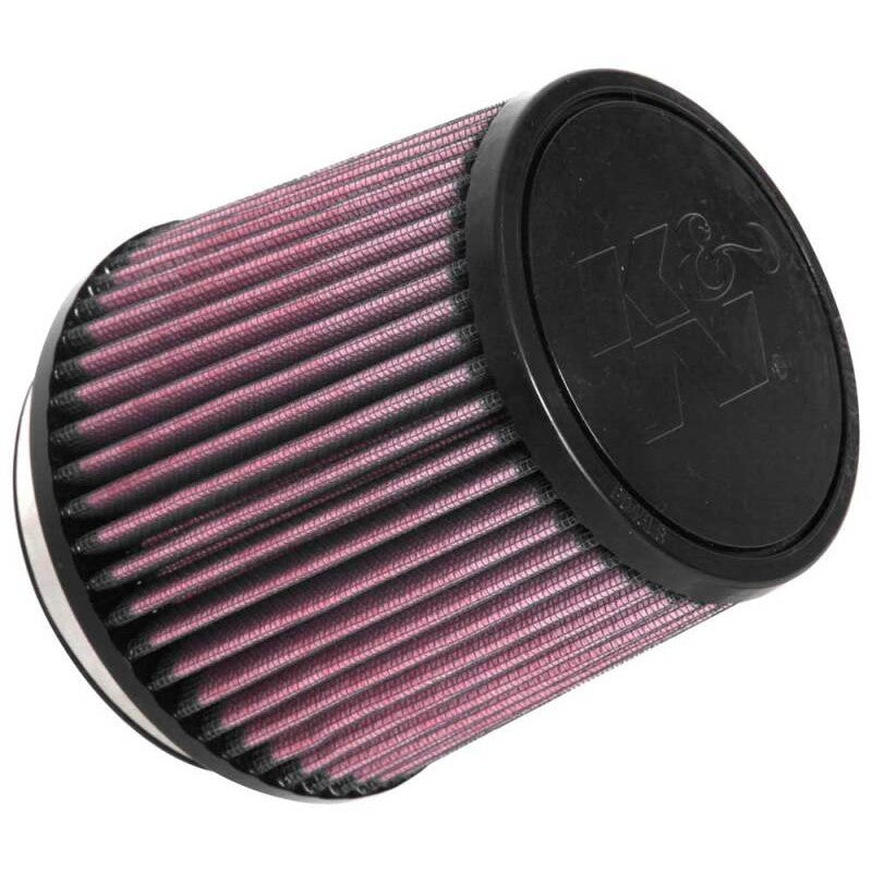 K&N RU-3600 universal round tapered air filter with red pleated cotton gauze and black molded rubber flange