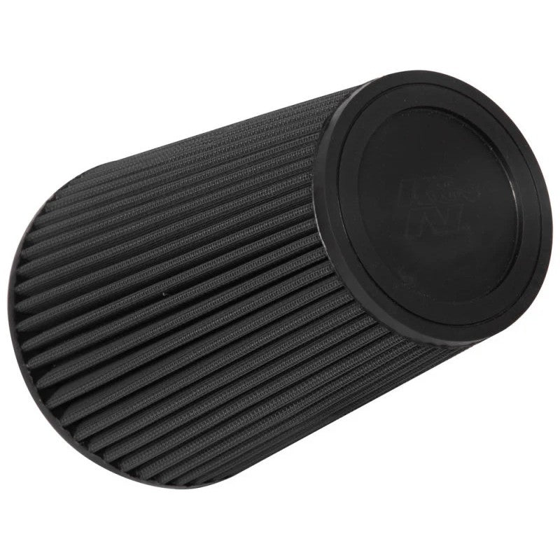 K&N RU-3107HBK black tapered universal air filter with 5-inch clamp-on flange and oil-free Dryflow media.