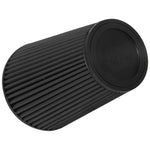 K&N RU-3107HBK black tapered universal air filter with 5-inch clamp-on flange and oil-free Dryflow media.