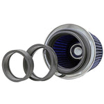 K&N blue round tapered air filter with 4 inch flange ID and chrome top cap