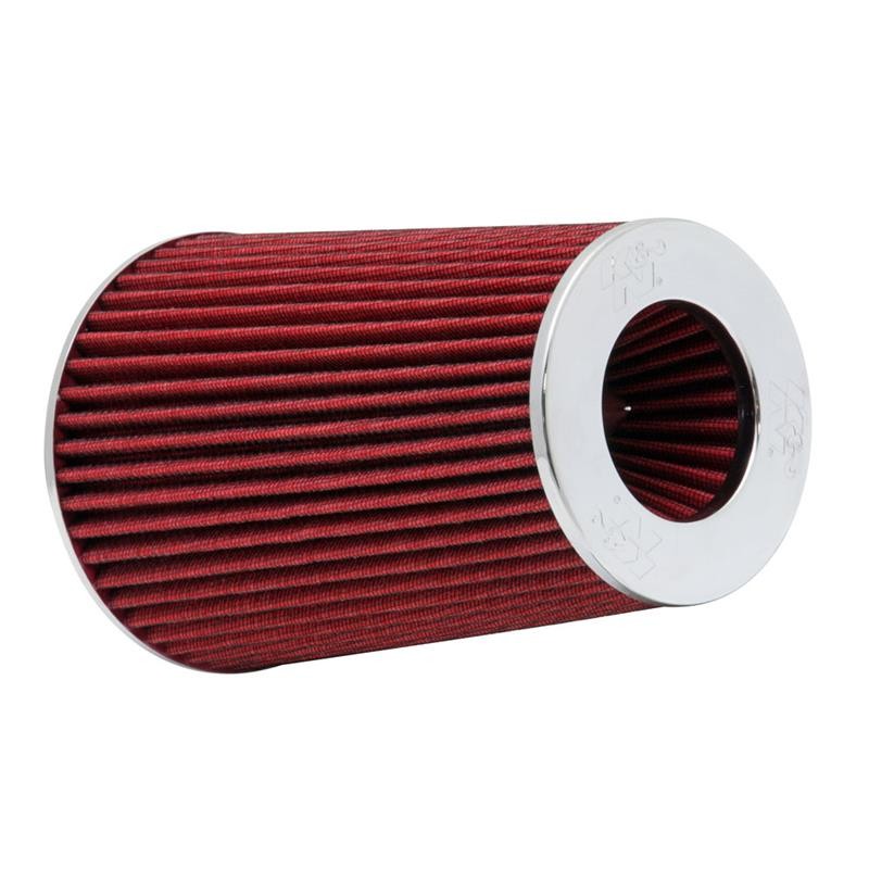 K&N RG-1002RD-L Round Tapered Universal Air Filter with red media, chrome top, and 4-inch flange.