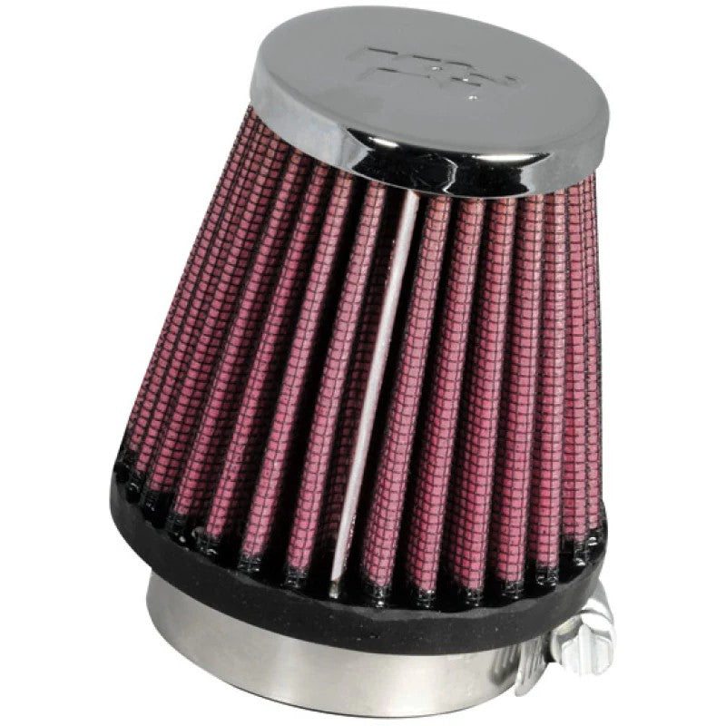 K&N RC-1060 tapered universal air filter featuring a chrome top and black 1-15/16 inch rubber mounting flange.