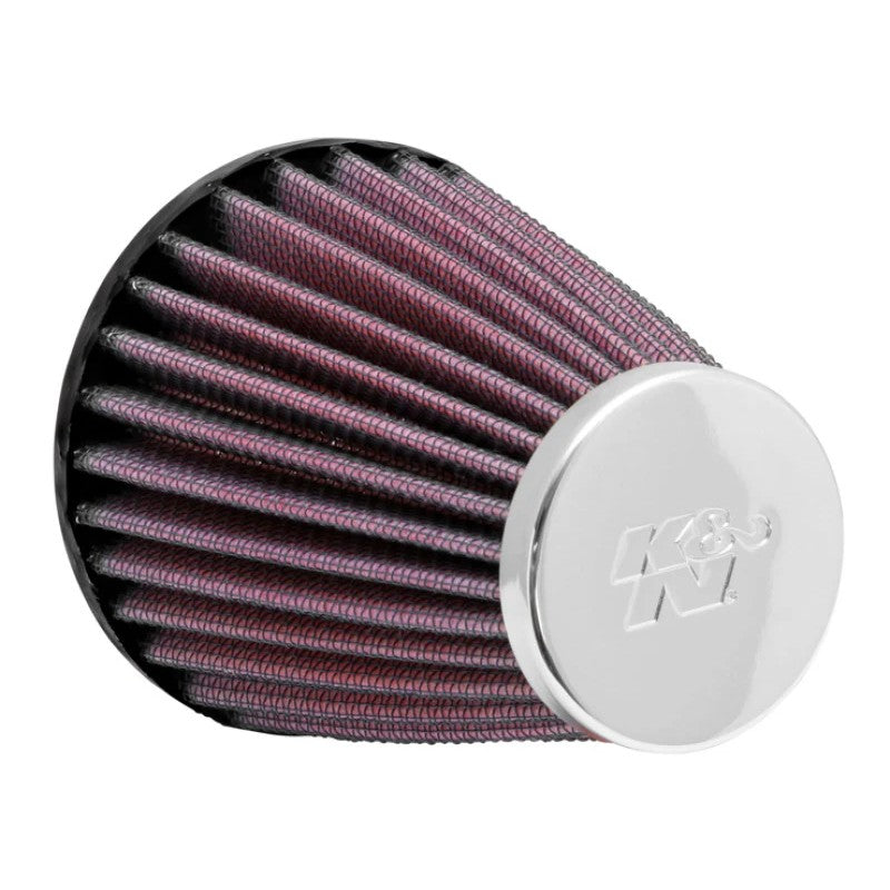 K&N RC-1200 tapered universal air filter with chrome top and 2.063-inch black rubber mounting flange