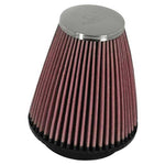 K&N RC-1250 universal round tapered air filter with a chrome top and black 2.25 inch rubber flange.
