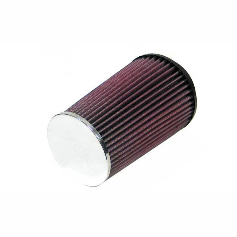 K&N RC-4580 universal round tapered air filter featuring a 4-inch rubber flange and a polished chrome top cap.