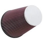 K&N RC-5046 universal tapered conical air filter featuring a chrome top and 6-inch black rubber mounting flange