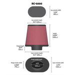 K&N RC-5000 universal air filter featuring a chrome top and a black oval rubber flange