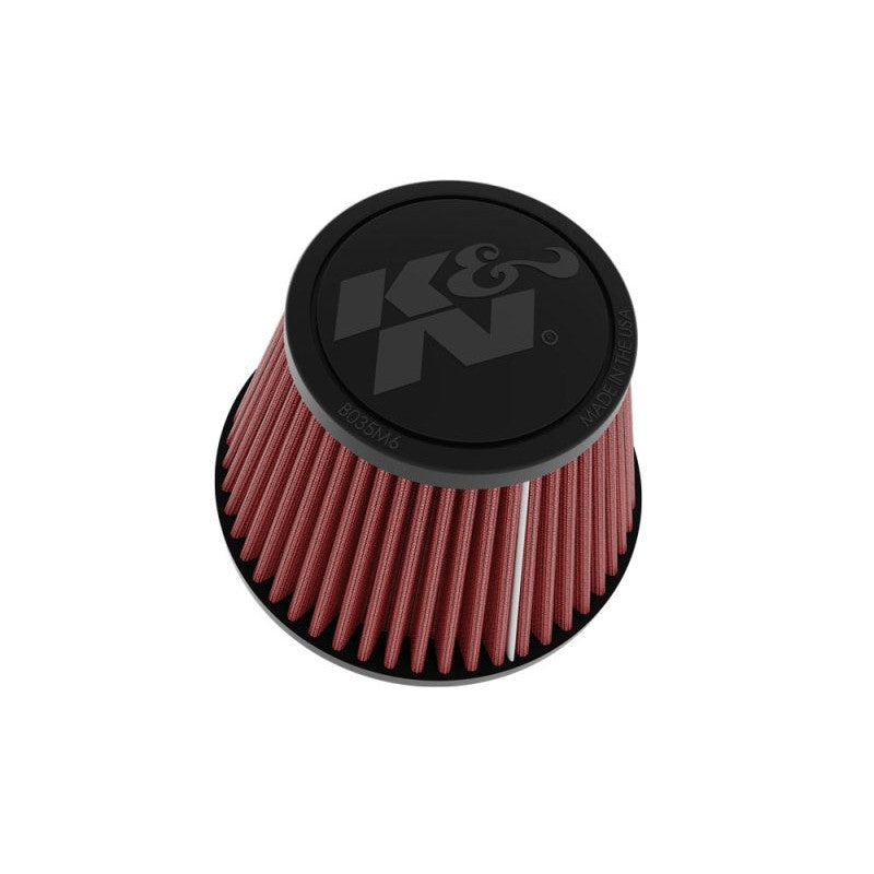 K&N RU-9920 red cotton gauze universal air filter with black rubber base, 2-inch mounting flange, and integrated vent.