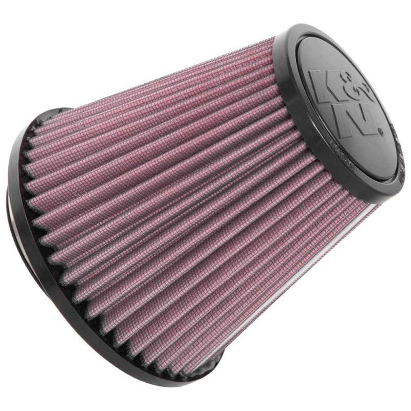 K&N RU-1637 universal clamp-on air filter with 3.25-inch flange and pleated red filter media.