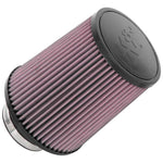 K&N RU-5100 round tapered air filter with red pleated cotton media and black rubber clamp-on flange.