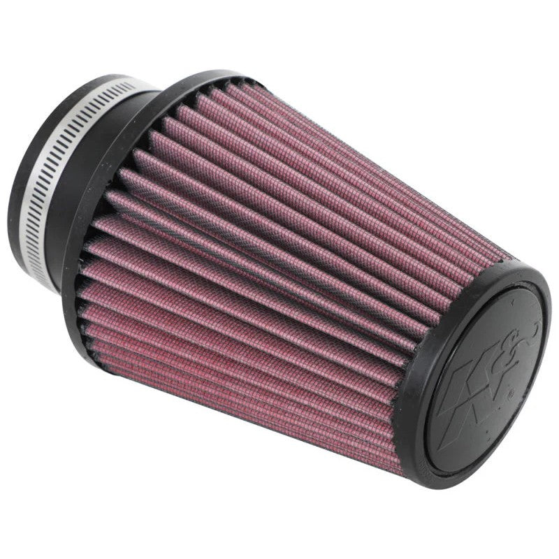 K&N RU-1039 tapered universal clamp-on air filter with 3-inch rubber flange and red pleated cotton media