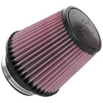 K&N RU-5060 round tapered clamp-on air filter featuring a 4 inch black rubber flange and red pleated cotton filter media.