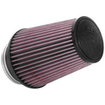 K&N RU-4680 Universal Clamp-On Air Filter with 4in flange, 6in base, 4in top, and 7in height.